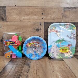 Zoo Pals Kid Ventures Animal Plastic Utensils Paper Bowls Plates New In Package